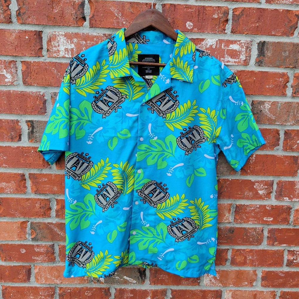 My Hero Academia Shirt Mens Medium Blue Tropical UA High School Plus Ultra Aloha